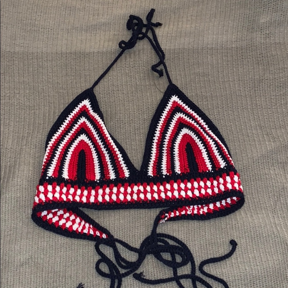 Forever 21 red white and blue knitted bralet top